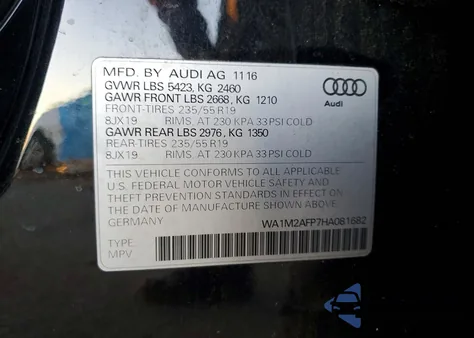 2017 Audi Q5 Premium Plus z USA, uszkodzony, nr VIN WA1M2AFP7HA081682